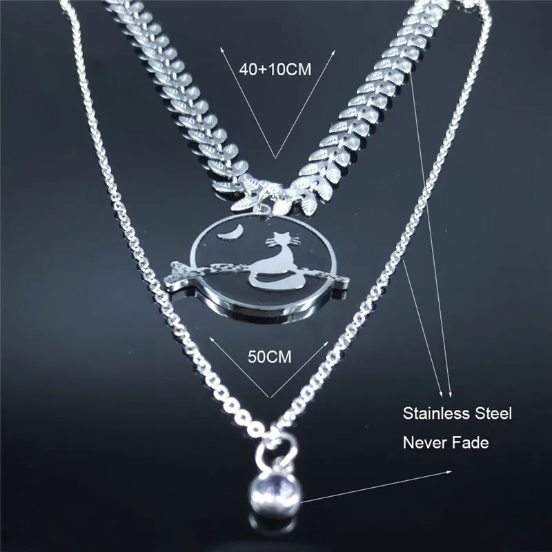 Многослойное ожерелье из нержавеющей стали с котом 2021 для женщин серебряное