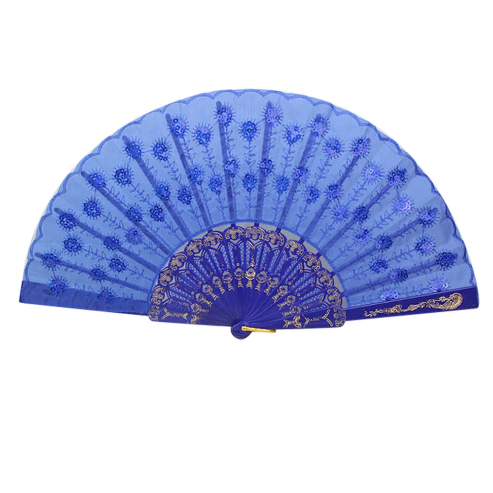 Bone color face sequin fan испанское кружево Шелковый складной ручной танцевальный веер цветочный узор для вечерние свадебные L0730 - Цвет: B