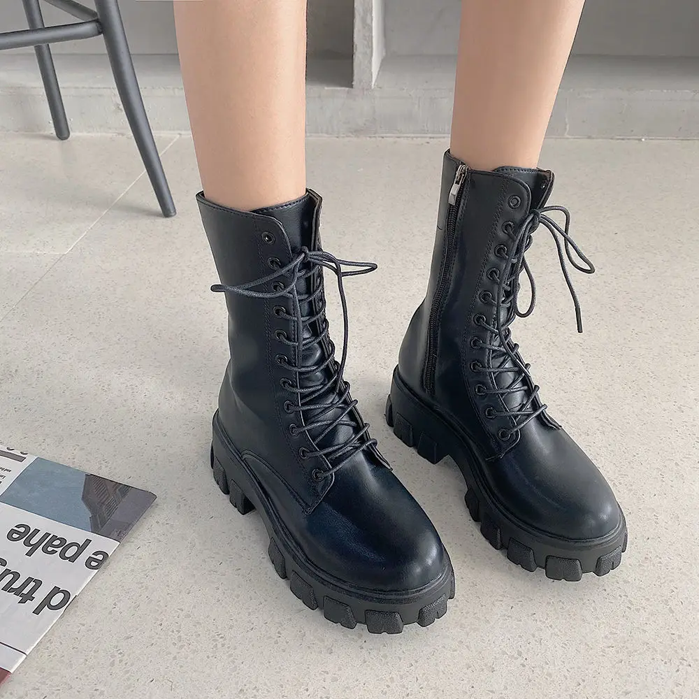

Motorcycle Boots Trend Fashion All-match Women's Boots Thick Bottom British Style Middle Tube Boots