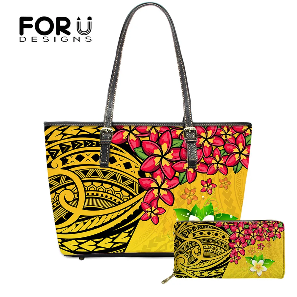 

FORUDESIGNS, роскошная женская вместительная сумка из искусственной кожи и кошелек, 2 комплекта, ГАВАЙСКАЯ ПЛЮМЕРИЯ, кожаная сумка с цветочным По...