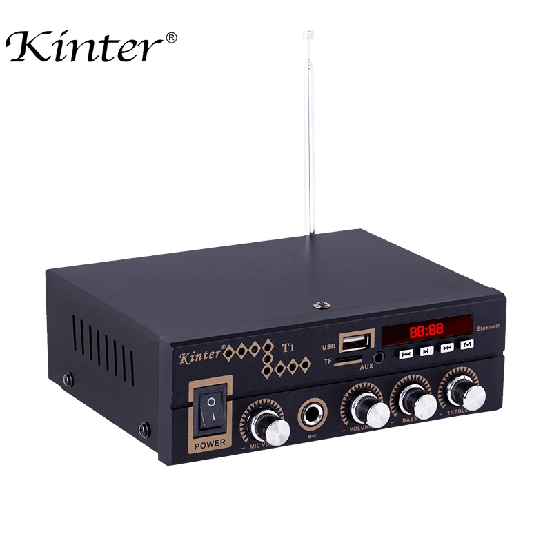 Kinter T1 мини усилитель аудио hi-fi стерео звук AC мощность DC 12 В с AUX TF USB MIC вход дистанционное управление супер бас высокие частоты