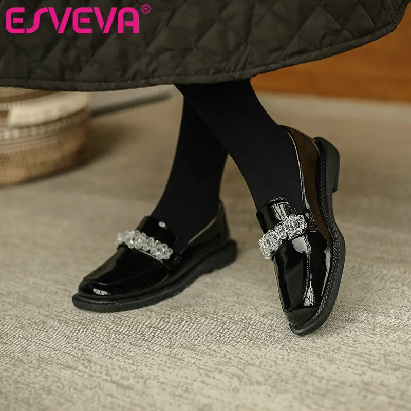 

Женские туфли из коровьей кожи ESVEVA, повседневные туфли-лодочки на низком квадратном каблуке, с бусинами, размеры 34-39, для весны и осени, 2021