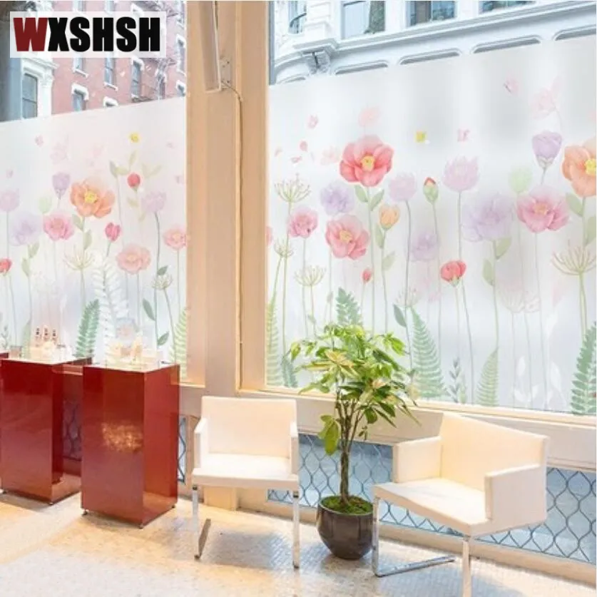 Статическая липкая оконная пленка размер на заказ ПВХ с рисунком мака прочное