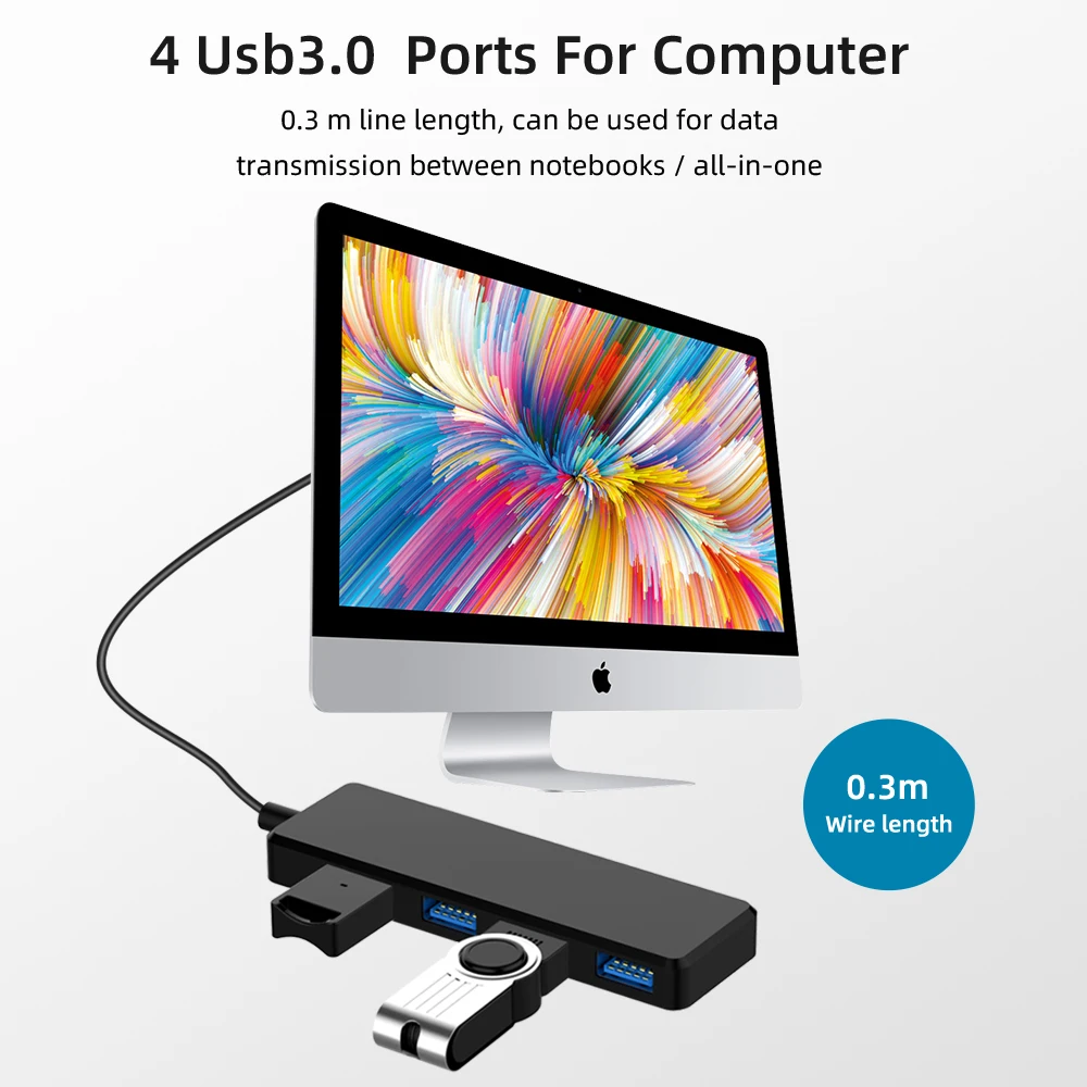 USB 3,0 концентратор Мульти USB разветвитель 4 порта расширитель несколько USB 3 Hab с питанием адаптер со светодиодным индикатором USB3.0 концентратор с переключателем для ПК