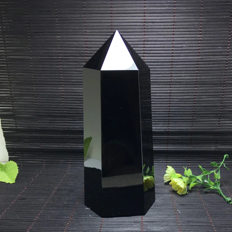 

20cm Natural obsidian quartz crystal wand healing 800g