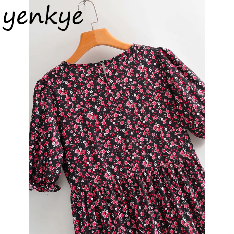 

Summer Dress 2020 Women Vintage Floral Print Dress Female Short Sleeve O Neck Pleated Casual Dress Plus Size Midi vestido