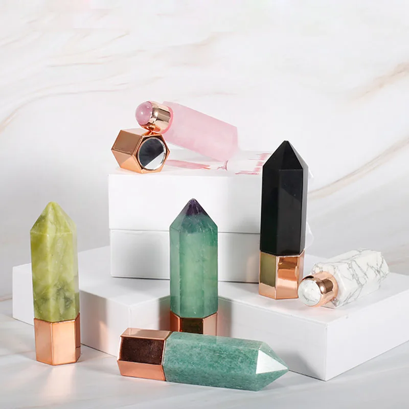 

Guasha Rose Quartz Natural Massage Jade Roller 4 In1 Beauty Rodillo Masajeador Facial Face Lift Devices With 15ml Roller Bottles