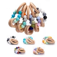 baby wooden teether bracelet toys bpa free wood ring customized colorful silicone teething beads baby nursing accessories gift