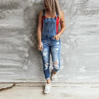 women sexy ripped hole denim jumpsuit ladies autumn fashion loose jeans rompers vintage casual big size pocket overall playsuit