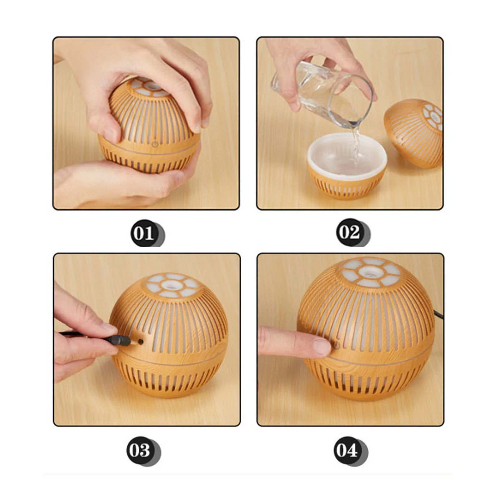 

Aromatherapy Purifier Incense Machine Air Humidifier Oil Diffuser USB Colorful Light LED 130ML Wood Hollow Atomizer