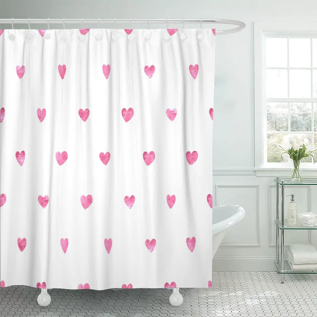 

Ткань с принтом в горошек и розовыми сердечками, граненая, водонепроницаемая занавеска для ванной полиэстер, 60x72 дюйма, с крючками