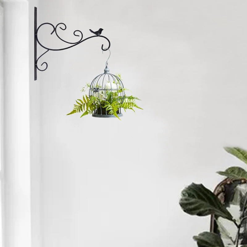 

2 Pack Wall Hanging Plants Bracket, Garden Balcony Outdoor Decor, Retro Bird Wrought Iron Garden Pots Hanging Hooks Rack