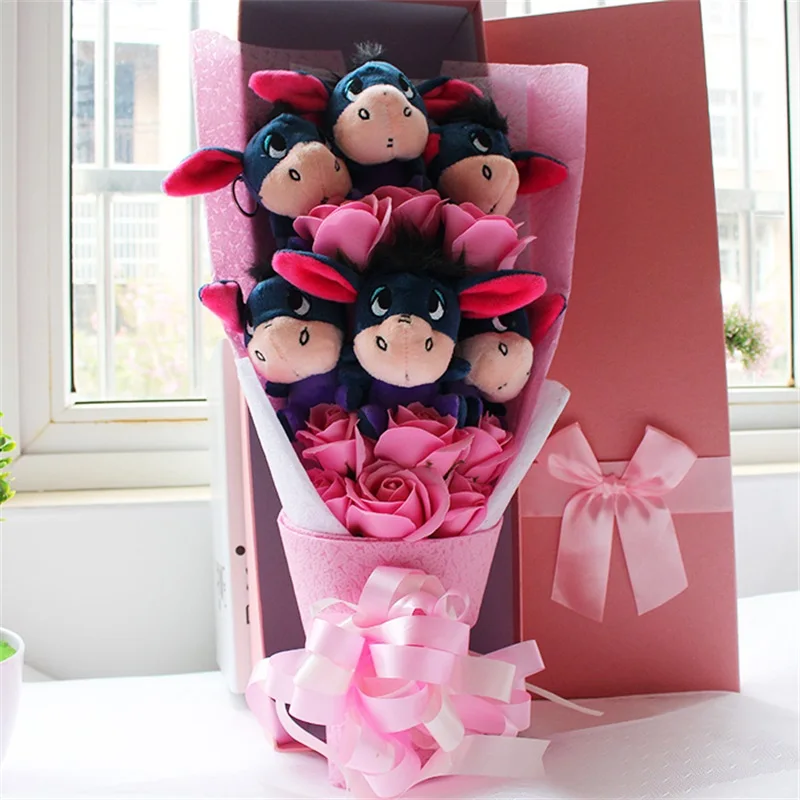Симпатичные мягкие Ослик Eeyore с мыльными цветами букеты из игрушек материал животных Необычные плюшевые игрушки подарок на день Святого Валентина/выпускной
