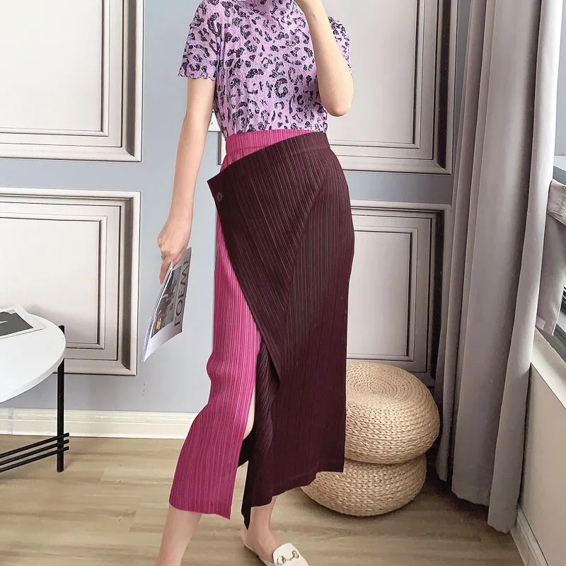 

Женская плиссированная юбка миаке, эластичная юбка-карандаш составного кроя с разрезом, до середины икры 45-75 кг, 2021