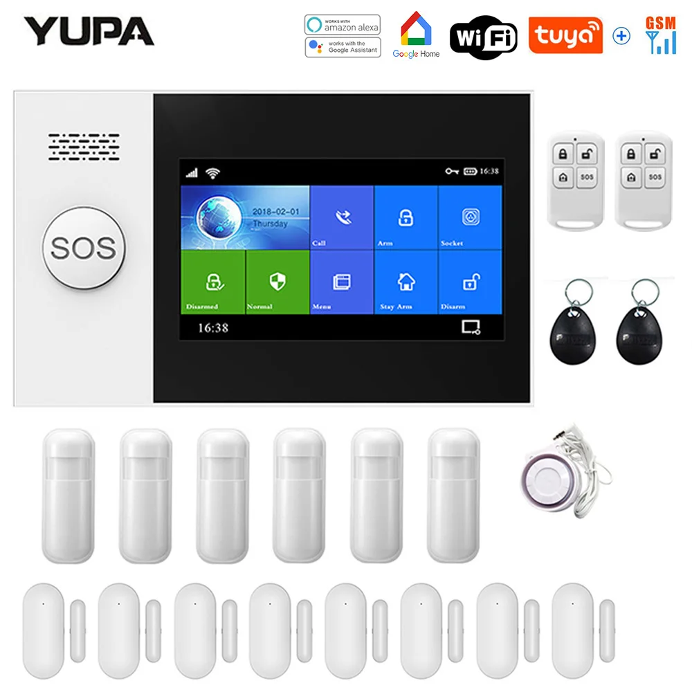 Alarm System Supports WiFi and GSM for Smart Home Security Burglar Compatible with Tuya IP Camrea PIR Motion Door Sensor Siren