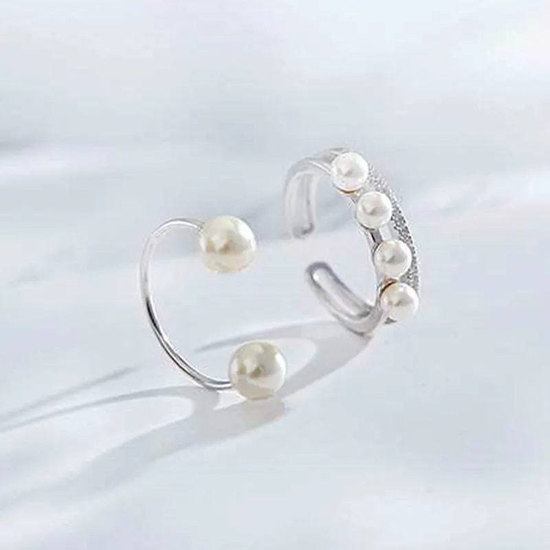 Модные регулируемые кольца с искусственным жемчугом двухслойные кубическим