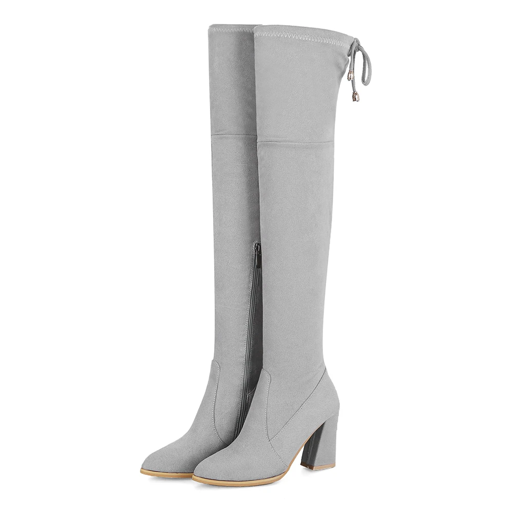 

DoraTasia Big Size 31-43 Female Thick High Heels Boots Fashion Pointed Toe Thigh High Boots Women Autumn Party OL Shoes Woman