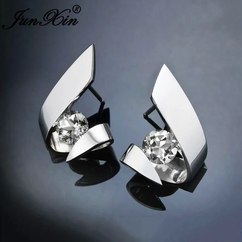 White Earrings Irregular Purple Blue White Yellow Crystal Geometric Stud Earrings For Women 925 Silver Color Round Zircon Stone Earring Jewelry - Metal Color: White Earrings