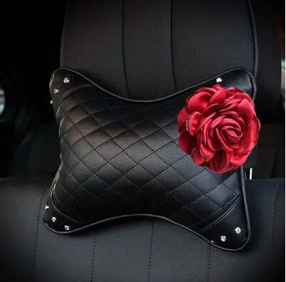 1pc neck pillow Чехлы на руль с красной розой цветок кристалл горный хрусталь подушка для шеи на сиденье ремень безопасности крышка аксессуары для салона автомобиля - Название цвета: 1pc neck pillow