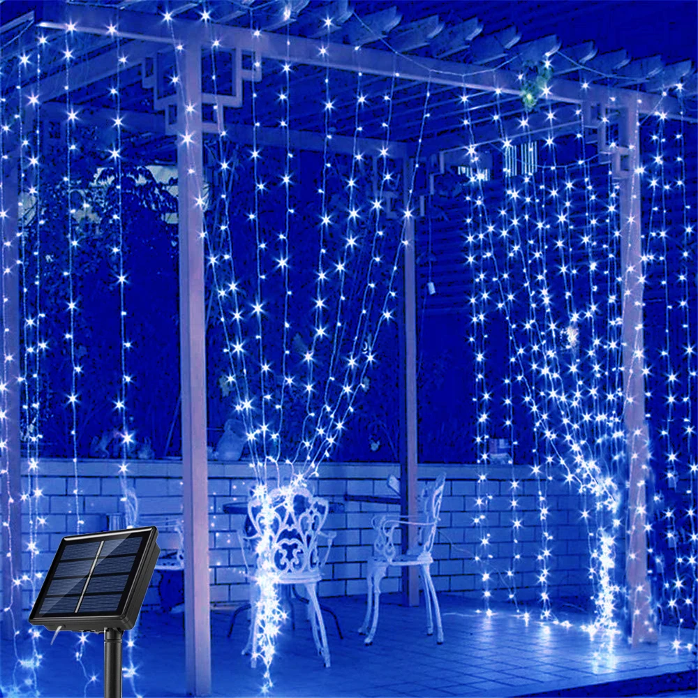 

New Year Decor 2022 Christmas Decorations For Home Outdoor Hanging Ornaments Solar LED Garland Festoon Curtain Light 3Mx3M