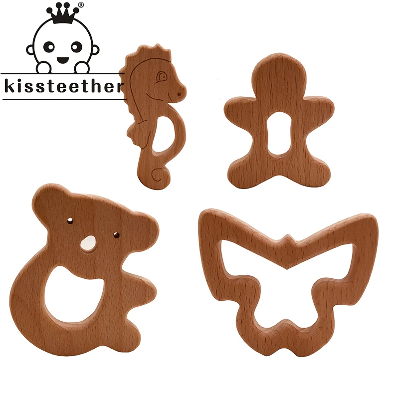 Kissteether 10 шт./лот, Органический Детский деревянный прорезыватель, натуральный прорезыватель, игрушечный детский душ, подарок, Прорезыватель для новорожденных - изображение