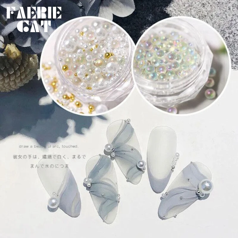 1 Box New Charm Ribbon Ballet Shoes Nail Art Steel Ball Highlight Pearl Bubble Mixed Size Shiny 3d Design Decoration B01-07 | Красота и