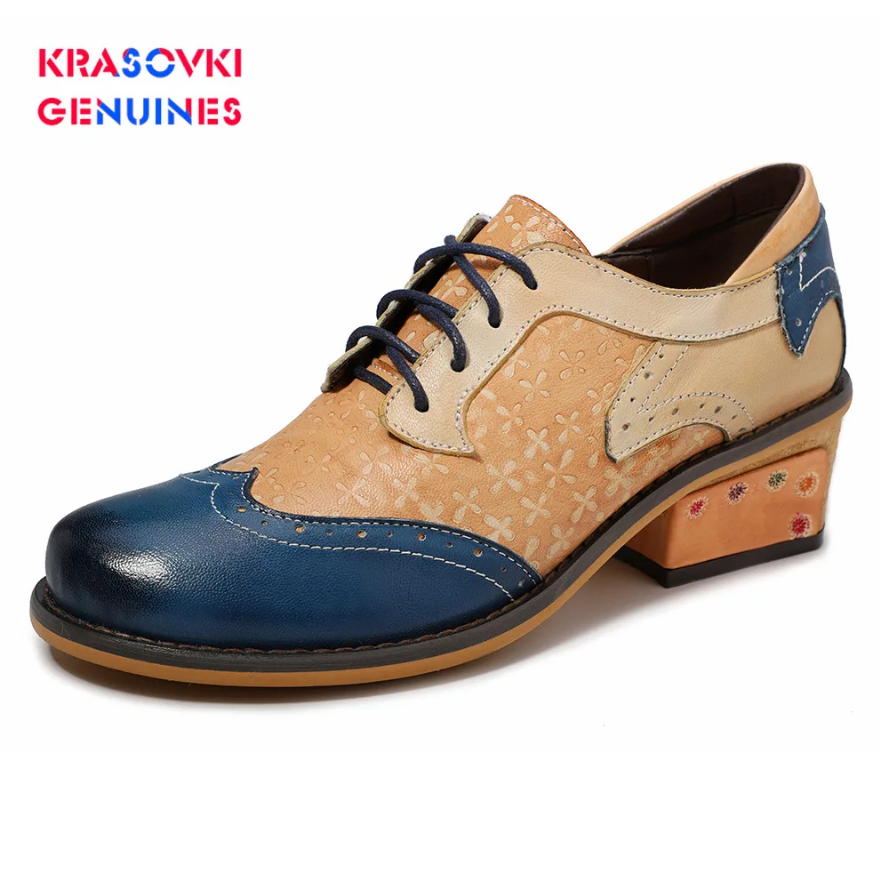 Krasovki Genuines/женские туфли-оксфорды на плоской подошве кожаные женские броги в
