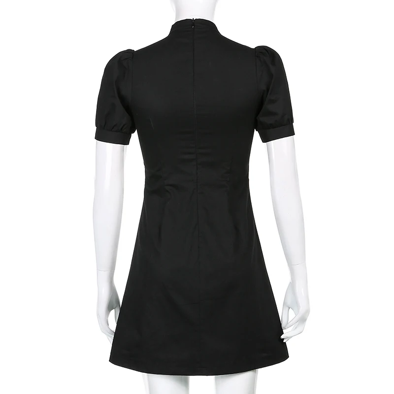 

Rockmore Sexy Halter Hollow Out Mini Dress Women Square Collar Short Sleeve Dresses Elegant Evening Party Dress Vintage Summer