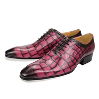 oxfords shoes for mens elegant party retro office casual suit alligator print lace up high quality genuine leather pink yellow
