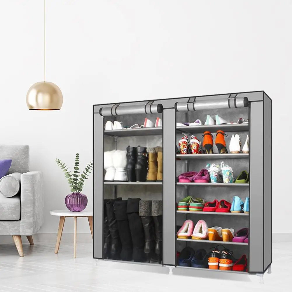 

Double Row 9 Grid Combination Shoe Rack Stand Grey Home Storage Organizer