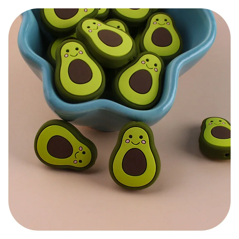 Coskiss-Cuentas de aguacate de silicona para beb&eacute;, collar de mordedor de dibujos animados para ducha, chupete para masticar, accesorios de juguete sensoriales, 5 uds.-3