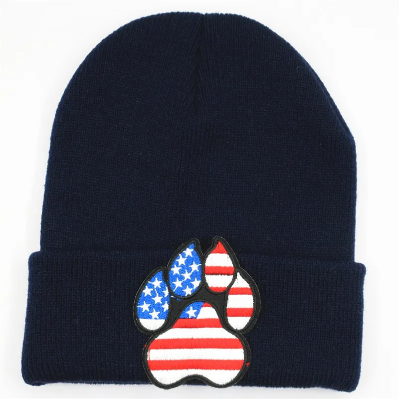 Хлопковая теплая вязаная шапка с вышитыми собачками зимняя Skullies бини для мужчин