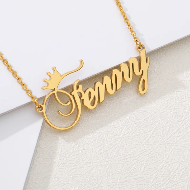 Custom Name Pendant Necklace Cursive Arabic Crown Heart Script Handwriting Nameplate Stainless Steel Personalized Birthday Gift | Украшения