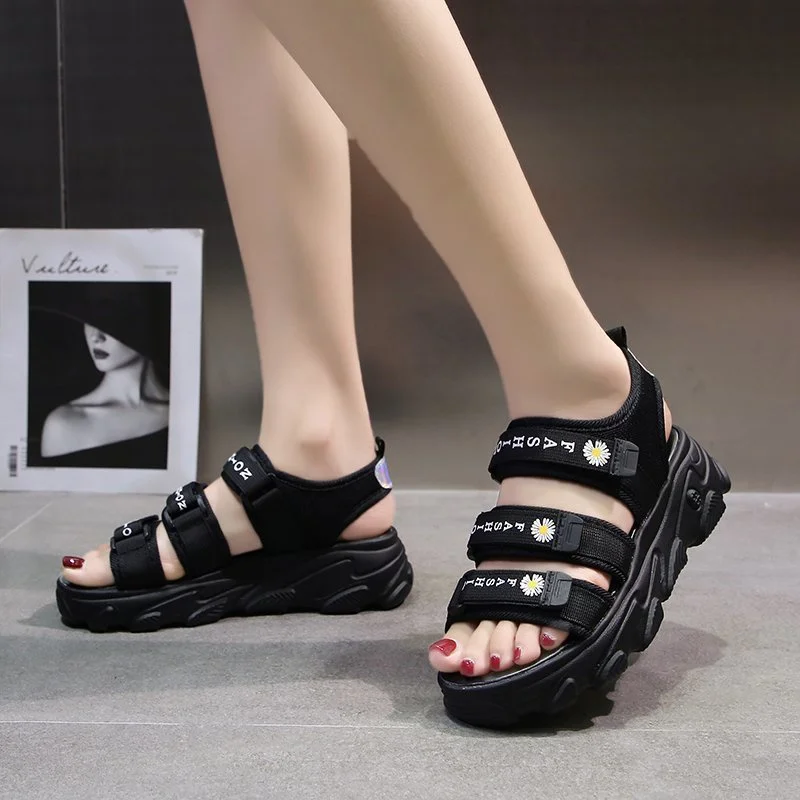 

Female Sandal Black Shoes for Women Strappy Heels All-Match Clogs Wedge Anti-Skid 2021 Summer Girls Beige Comfort Elastic Band S