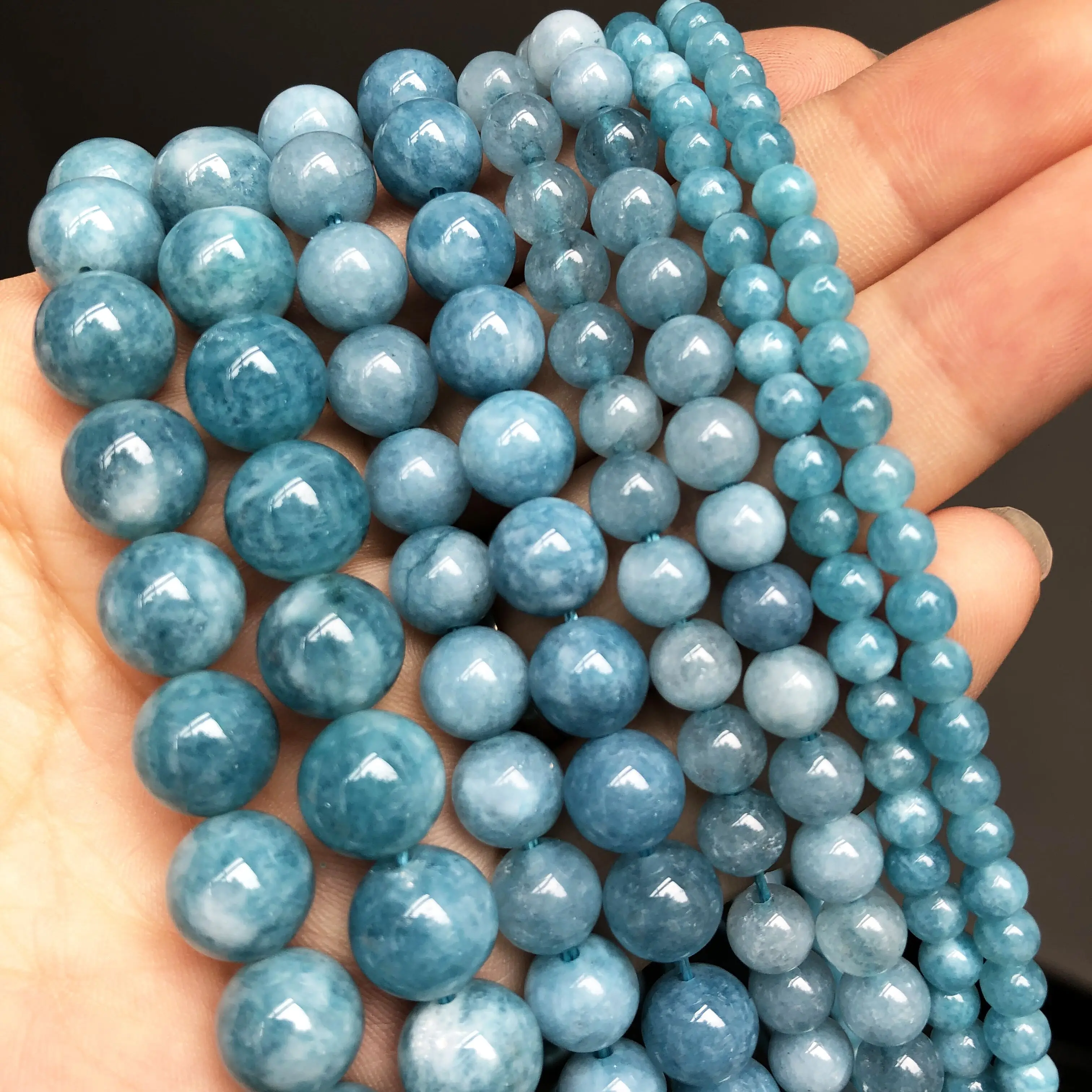 Natural Stone Dark Blue Chalcedony Jades Beads Round Loose Spacer For Jewelry Making 4/6/8/10/12mm DIY Handmade Bracelets | Украшения и