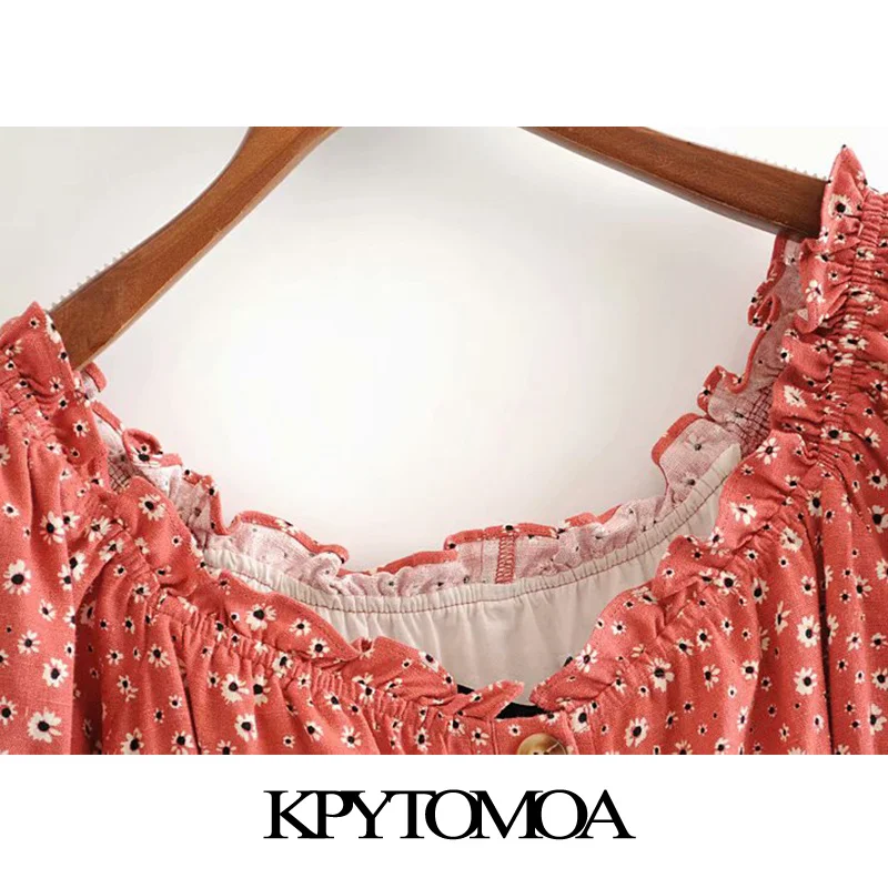 KPYTOMOA женское мини платье на пуговицах с цветочным принтом винтажное пышными