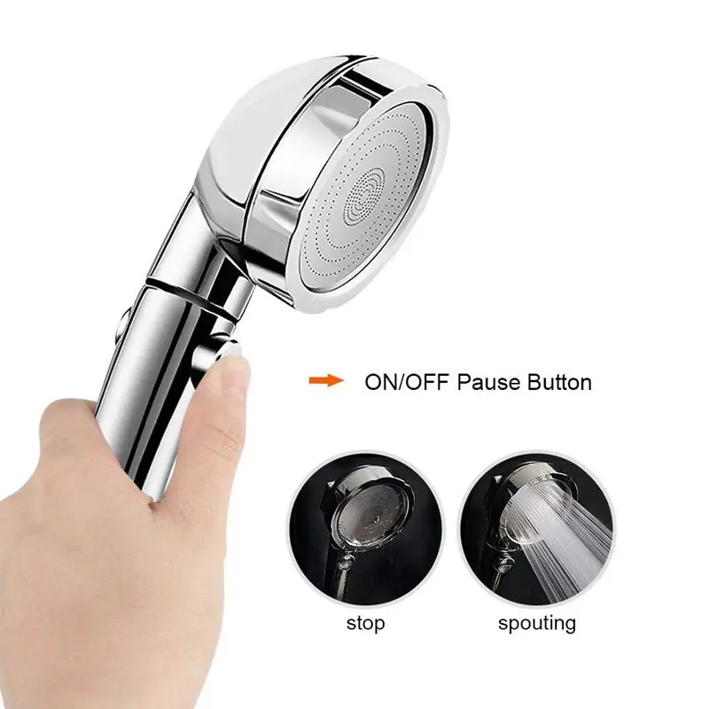 Handheld Shower Head High Pressure Chrome 3 Spary Setting with ON/OFF Pause Switch Water Saving Adjustable Luxury Spa Detachable |