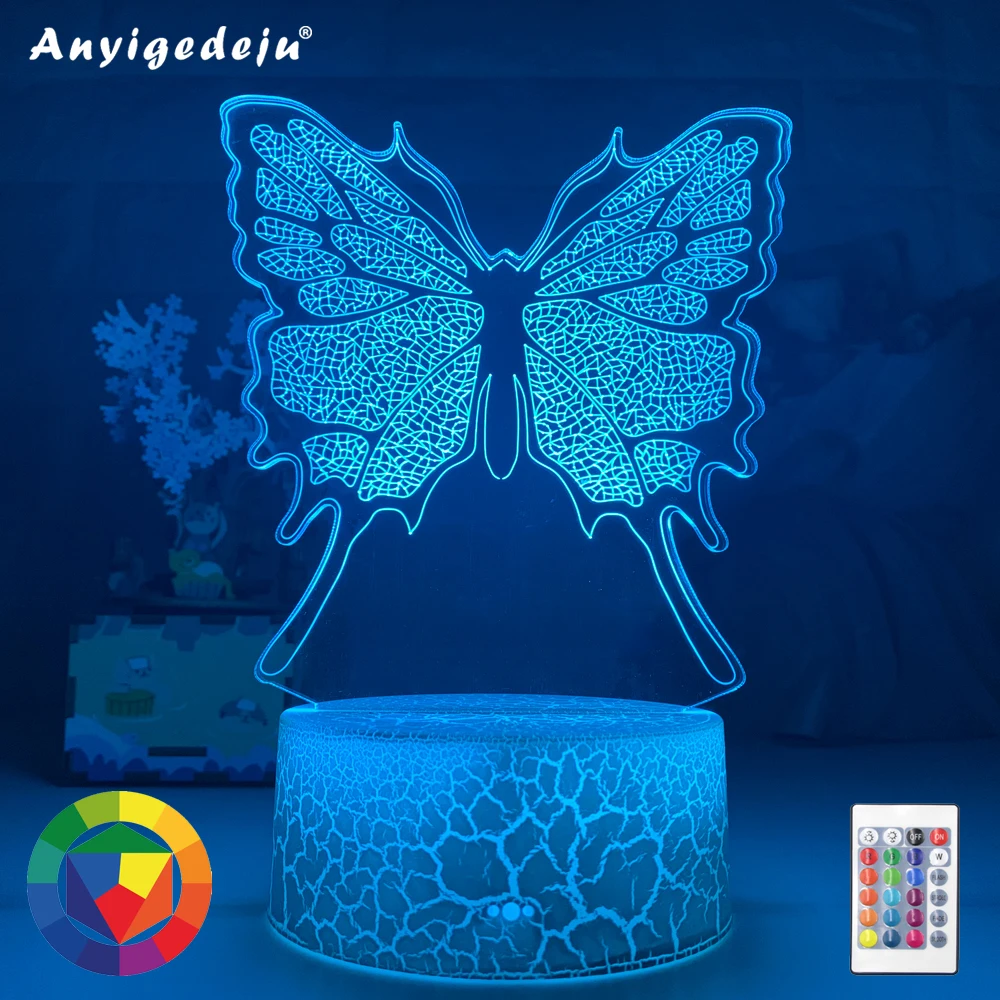 

New Beautiful Butterfly 3D Lamp 7/16 Colors Changing Nightlight Amazing Visualization Optical Gifts For Girls Lovers Table Decor