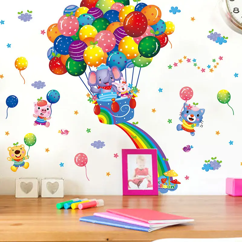 

Hot Air Balloon Wall Sticker for Kids Baby Room Decoration Cartoon Animal Home Wallpaper Colorful Bedroom Decoration