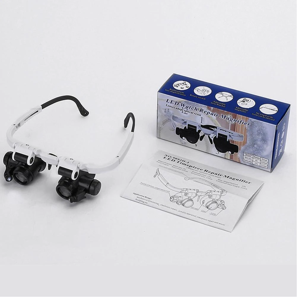 

8x/15x/23x Jeweler Reading Watchmaker Magnifying Glass with LED Light Binocular Glasses Headband Magnifier Sight Distance 1-2cm