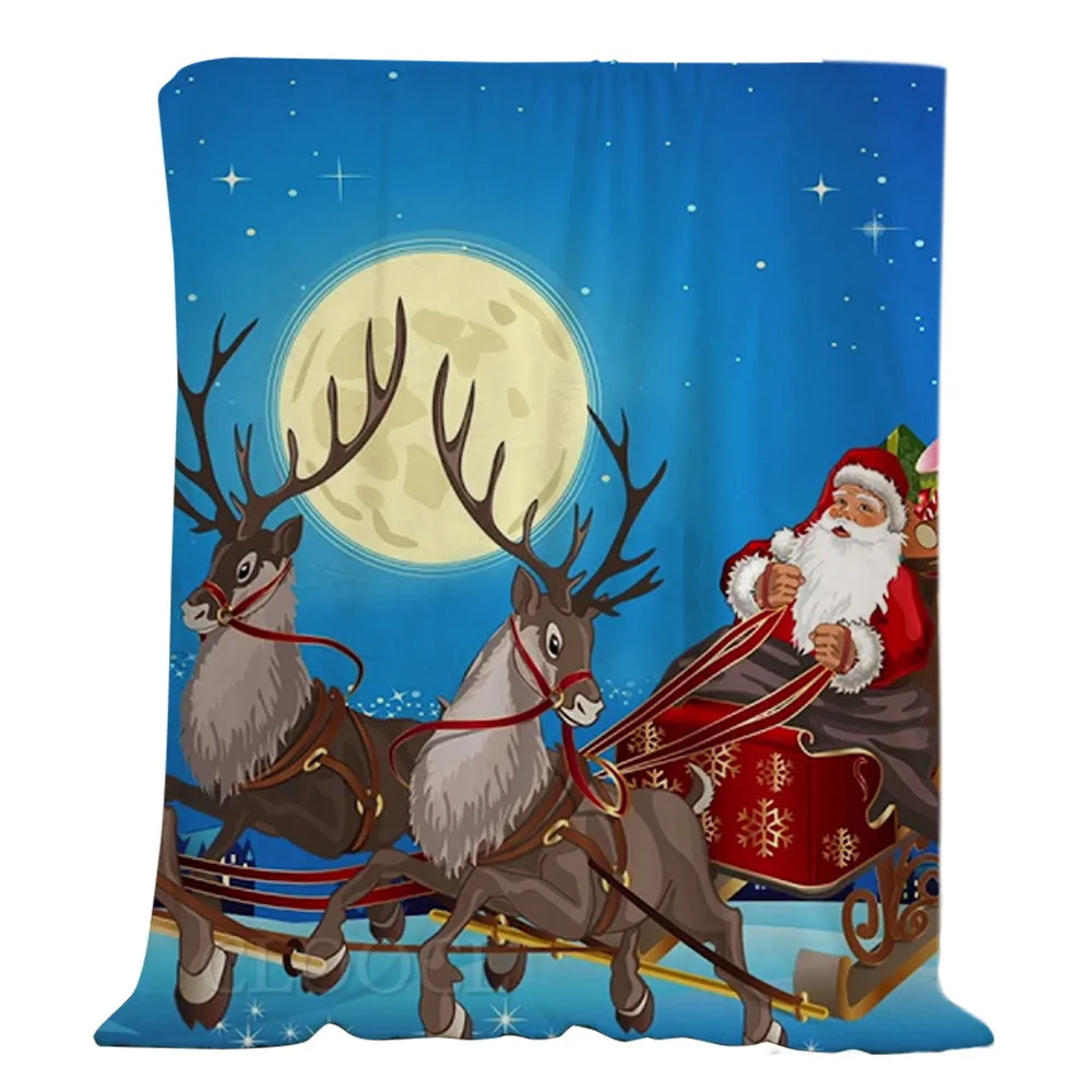 

CLOOCL Christmas Flannel Blankets Santa Moonlit Night Elk 3D Print Plush Quilts Merry Christmas Blanket Keep Warm Throw Blanket