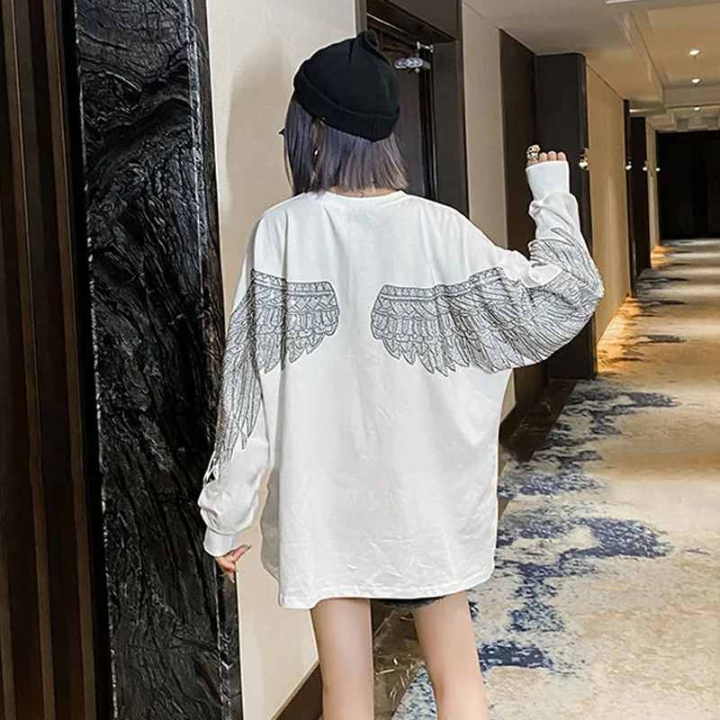 Женская футболка с крыльями длинным рукавом для весны и осени 2021 | одежда