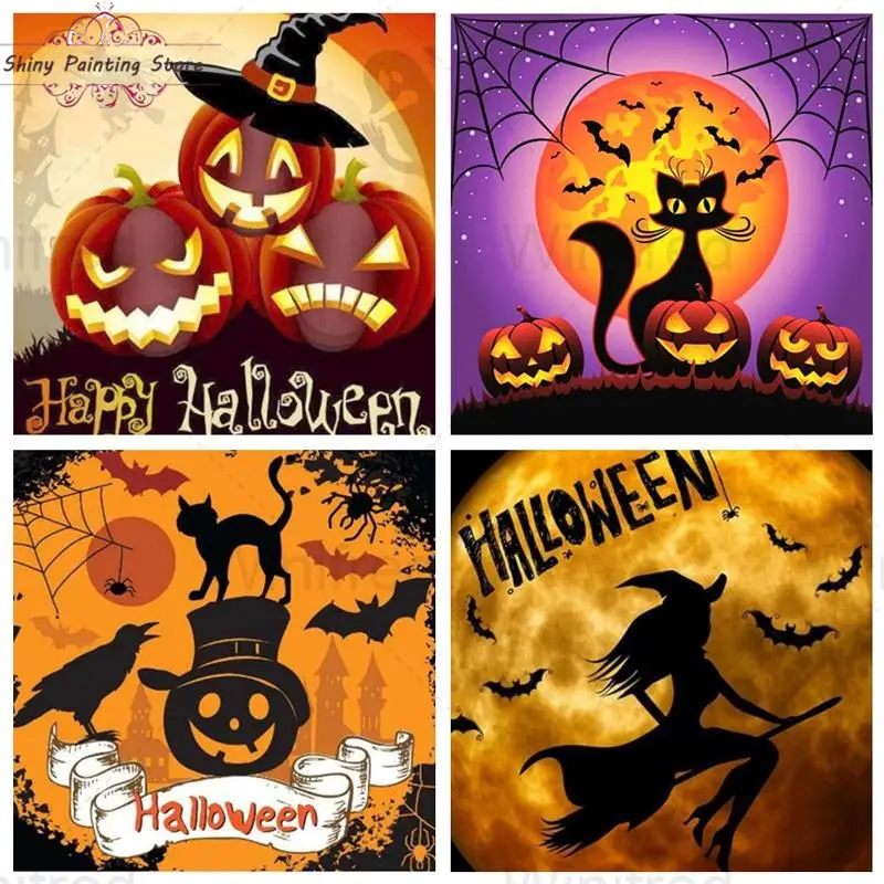 

5D алмазная живопись Хэллоуин Тыква кот Ведьма мозаика Алмазная вышивка Счастливого Хэллоуина праздники подарок вышивка крестиком Стразы