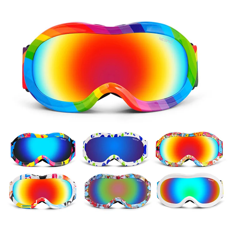 

Winter Kids Childrens Anti-fog Double-layer Ski Goggles UV400 Skiing Eyewear Mirror Lens Snowboard Glasses 9 Colors