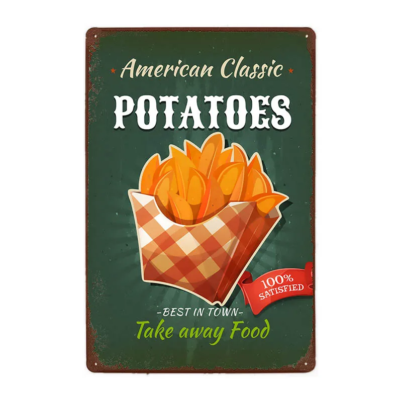 99510 Фаст-фуд плакат бургер значки в стиле ретро металлическая винтажная Настенная Наклейка для паба Бар Кухня фри тарелка домашний декор 20x30 см - Цвет: 99510