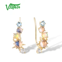 vistoso genuine 14k 585 yellow gold earrings for women sparkling opal blue moonstone topaz star earrings delicate fine jewelry