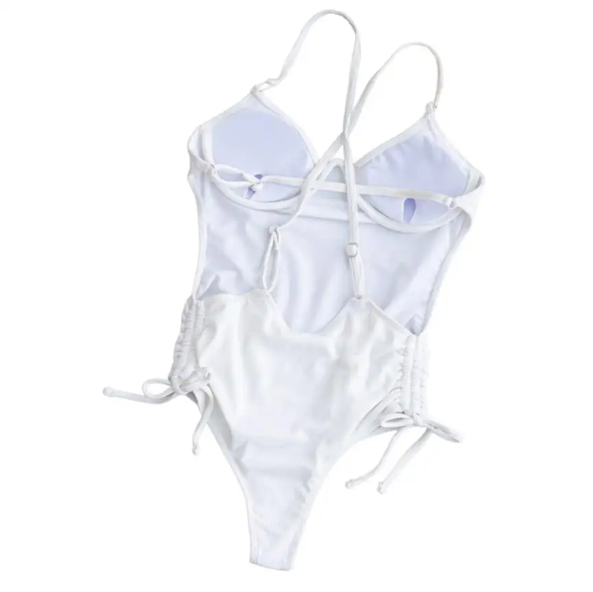 

Female Swimwear Girls Solid Color Sleeveless Spaghetti Strap Bathing Suit for Summer White