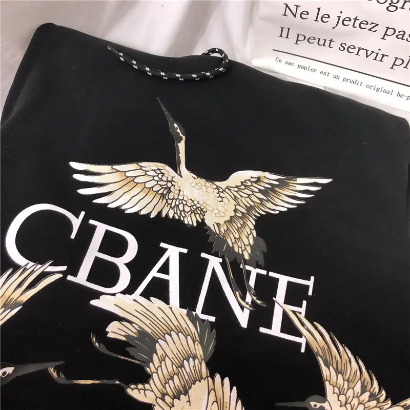 Японский бренд Tide толстовки с принтом Красного коронованного Журавля свободная