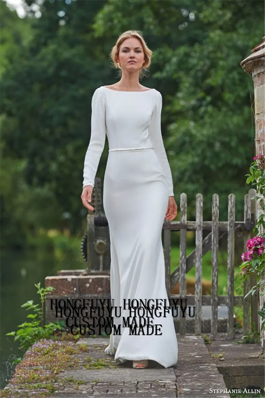 

Soft Satin sexy backless boho Vestido De Noiva white ivory Mermaid Bride Wedding Dresses Luxyry new Bridal Gown