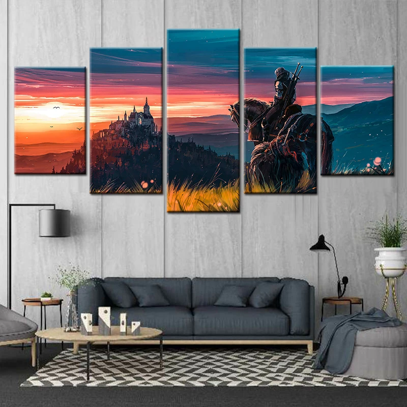 

Wall Artwork Sorcerer 3 Wild Hunting Game Canvas Painting Home Decor 5 Piece Modern Poster Living Room Framework Printed